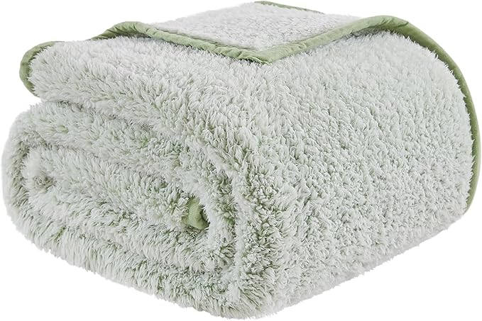 EMME Fuzzy Blanket Soft Fleece Throw Blankets for Women, Fluffy Sherpa Throws(Plush Sage,90"x90")