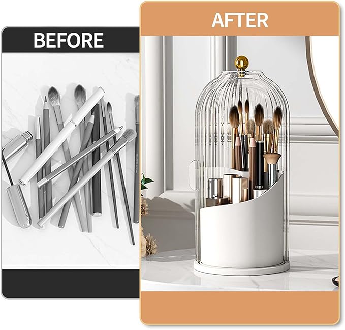 Sliding Lid Toothbrush Organizer, Toothbrush Holders with Sliding Lid, 360° Rotating Dustproof Concealed Toothbrush Holder, 3-Slot Varying Heights, Ideal for Bathroom, Makeup & Travel (Black)