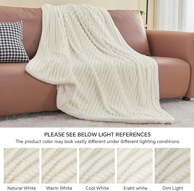 INFIIXSO Sherpa Fleece King Size Blanket - Super Soft & Warm Striped Fleece, Cozy Plush Fluffy Large Bed Blanket All Season Use (Cream, 104x90 Inches)