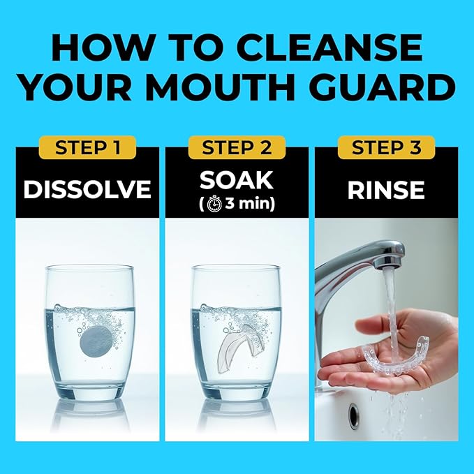 Mouth Guard for Grinding Teeth at Night | Dental Night Guard for Clenching & Better Sleep | 4 Moldable Mouthguards with 12 Cleansing Tablets