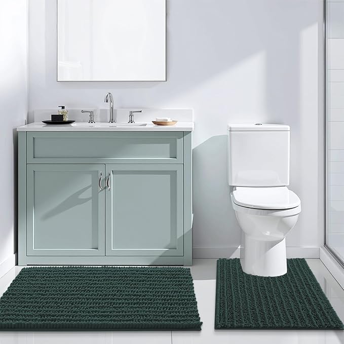 Arotive Luxury Chenille Bathroom Rug Mat, Extra Soft Thick Absorbent Shaggy Bath Rugs, Non-Slip Machine Wash Dry, Plush Bath Mats for Bathroom, Shower and Tub, 45x27, Dark Green