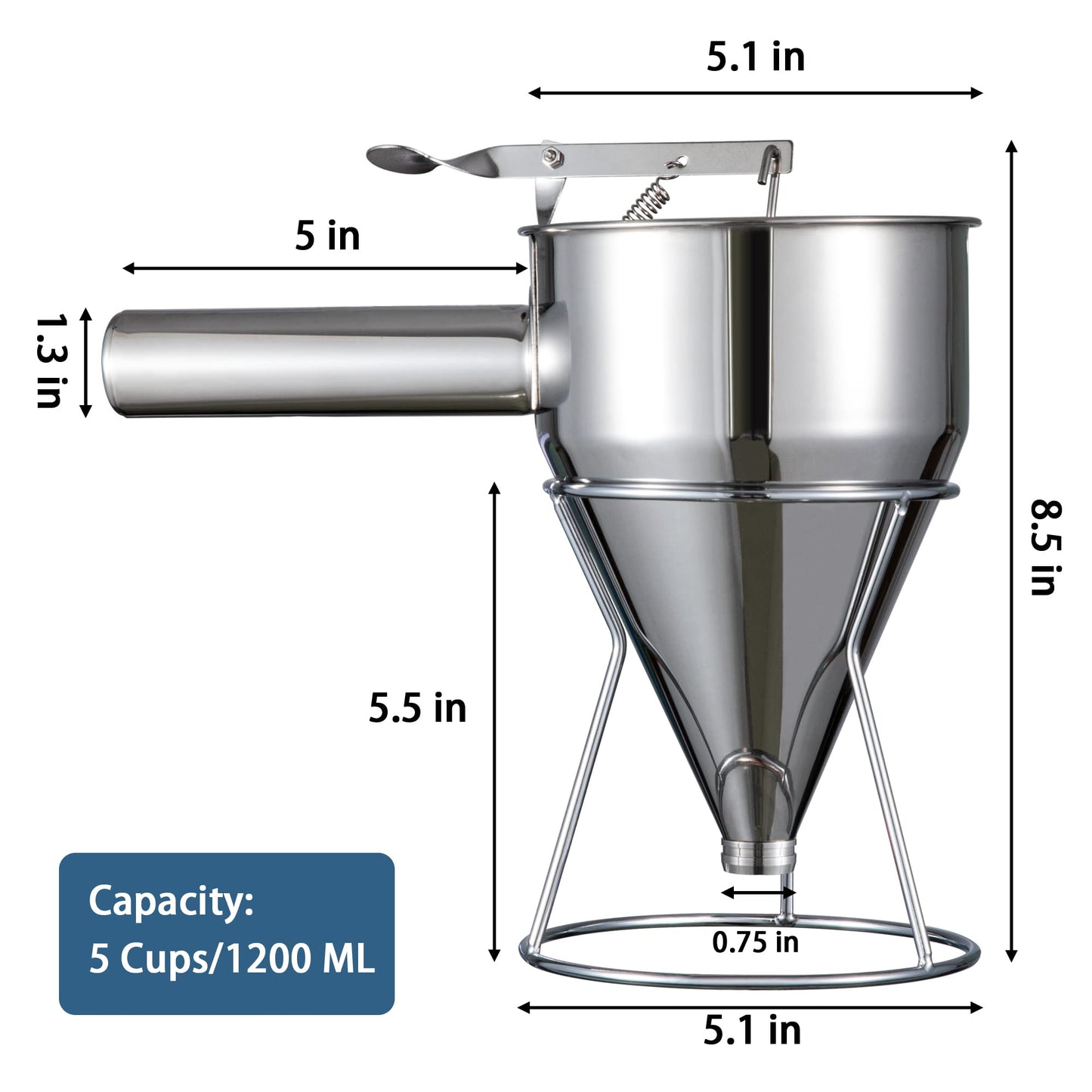 MyLifeUNIT Pancake Batter Dispenser, 40oz Multi-Caliber Stainless Steel Funnel Cake Dispenser with Stand Great for Pancakes, Cupcakes or Any Baked Goods