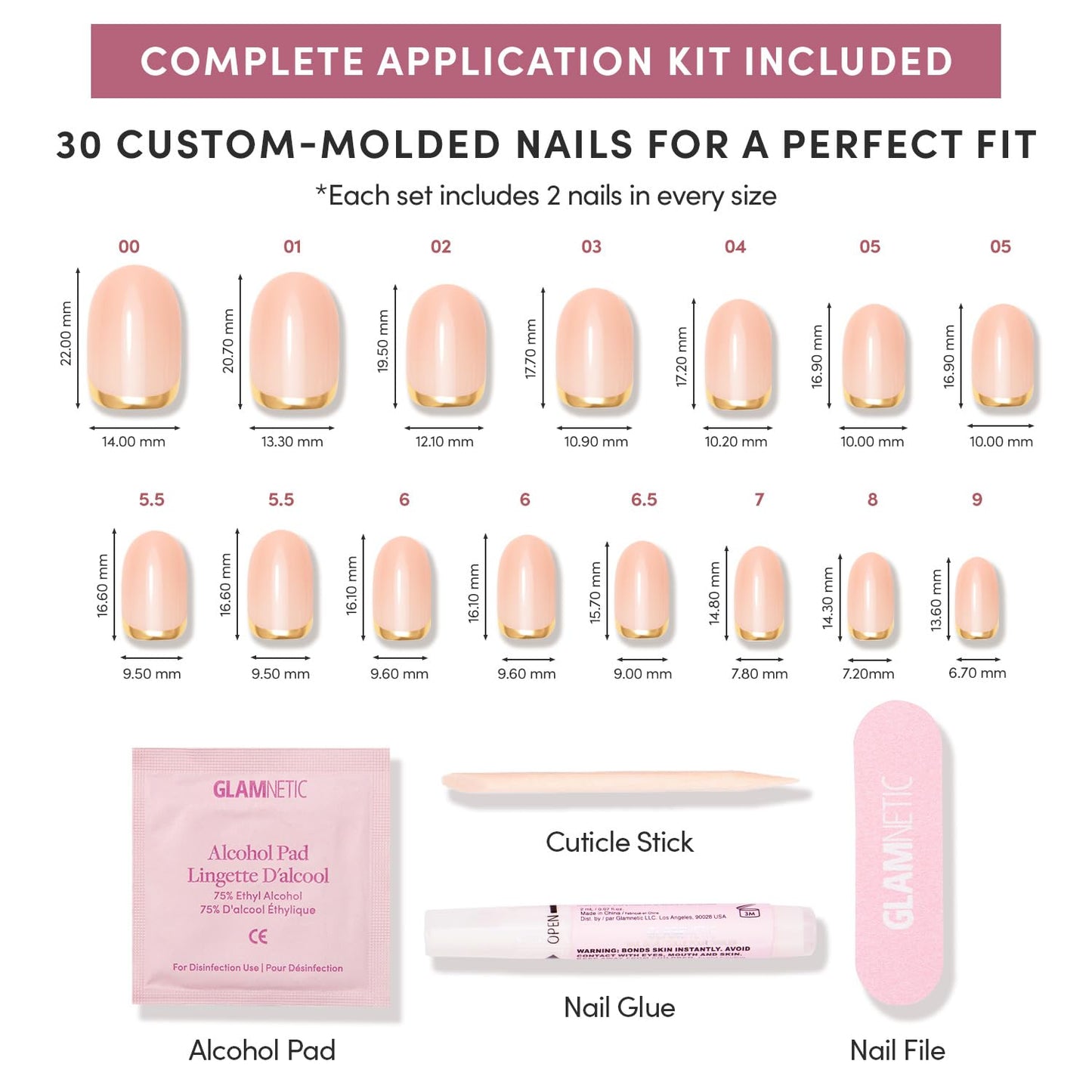 Glamnetic Press-On Nails Bundle - Pink Comet, Berry Fizz & Goal Digger | Pale Pink Short Almond Fake Nails with 3D Gems | Short Oval Magenta Nails with a Metallic Finish | Glossy, Semi-Transparent, Sh