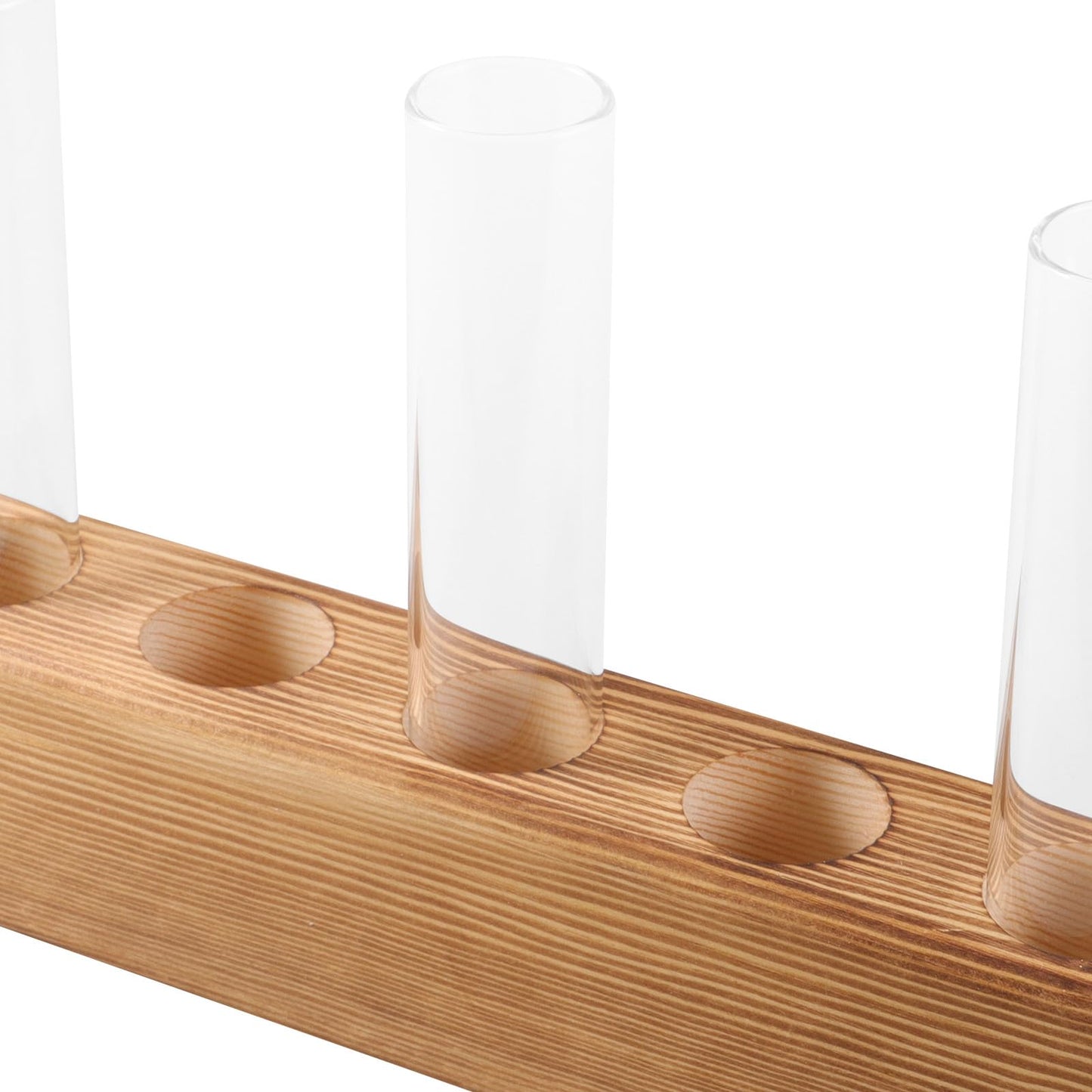 Gadpiparty Hydroponic Plants Vase with 5-Hole Glass Test Tubes and Wooden Stand, Water Propagation Station for Indoor Plant Growth and Desktop Terrarium Decor