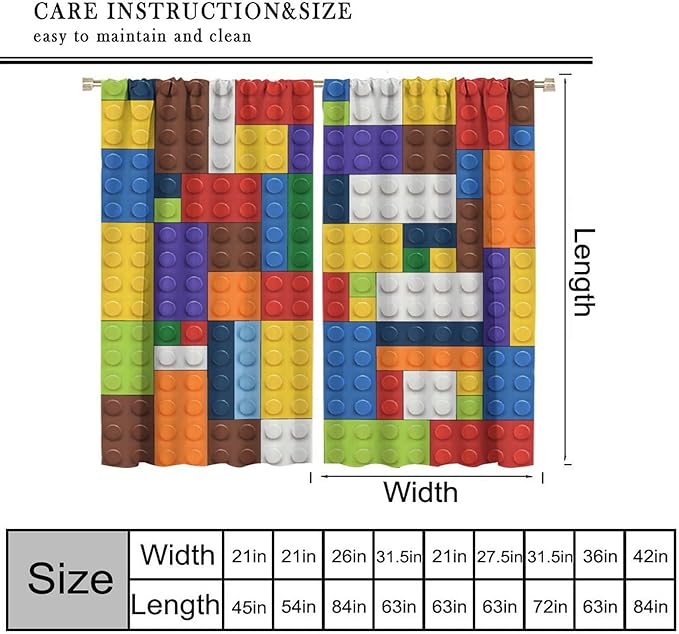 Kids Boy Curtain Blocks Toy Abstract Outline Colorful Geometric Brick Print Curtain for Boys Girls Nursery Room Curtains 84x84 Inch 2 Panels(Decor Curtains