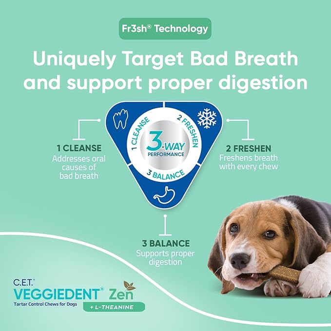 Virbac C.E.T. VEGGIEDENT Zen Tartar Control Chews for Dogs - Small