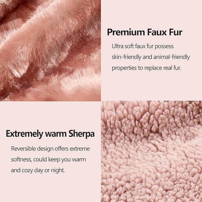 NEWCOSPLAY Super Soft Faux Fur Blanket Twin Size Dusty Pink Sherpa Fuzzy Plush Warm Blanket for Sofa Bed (Dusty Pink, Twin(60"x80"))