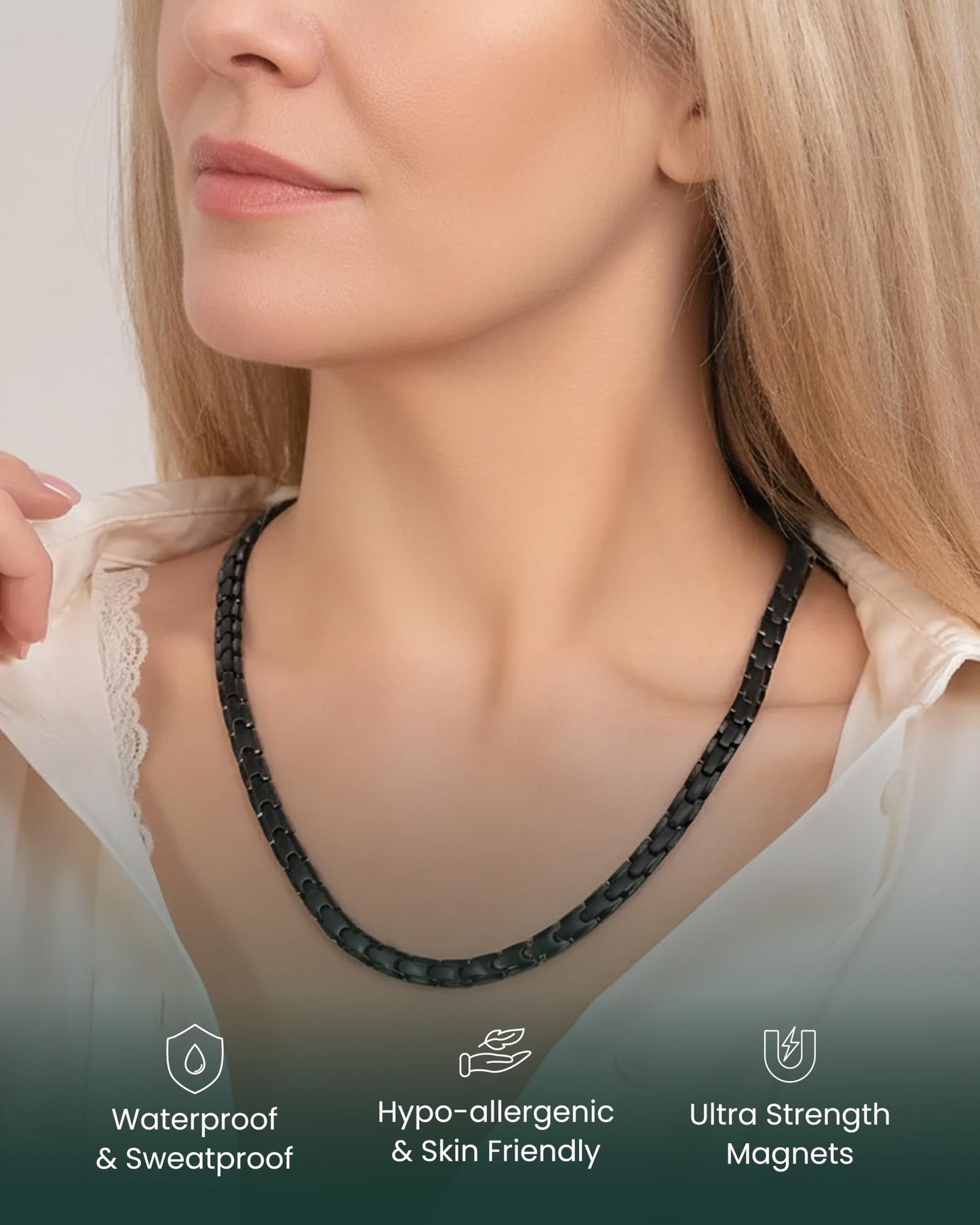 MagnetRX® Titanium Magnetic Necklace – Ultra Strength Magnetic Necklaces for Men & Women – Effective Mens Titanium Necklace with 55 Magnets (Black, 20 Inches)