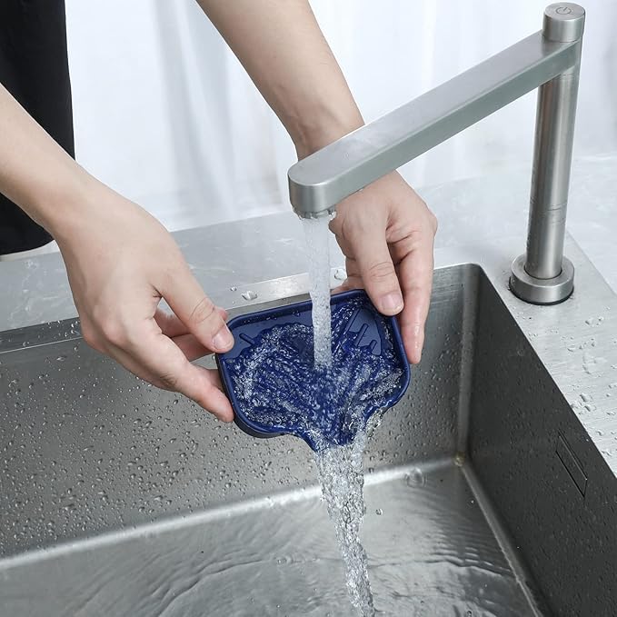Silicone Bathroom Soap Dishes with Drain Spout-Kitchen Sink Organizer,Sponge Holder,Dish Soap Tray,Perfect for Dispenser,Scrubber,Bottle,Cup on Sink or Counter-Navy Blue 4.9"×3.2"