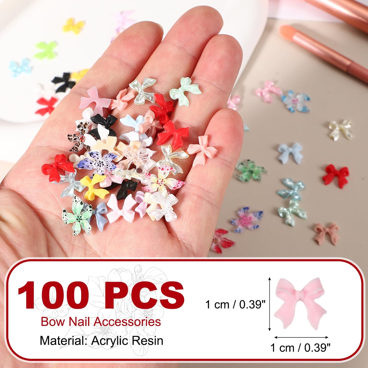 YELARXI Nail Bows, 3D Flowers for Nails Acrylic Resin Bows Art Accessories - Fitting for (DIY Manicure - Tips Decoration - Women and Girls) 100 Pcs & Light Pink