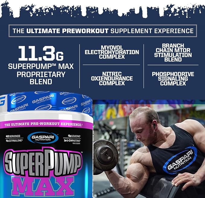 Gaspari Nutrition Super Pump Max, Pre Workout Supplement 40 Servings, Sustained Energy & Nitric Oxide Booster Supports Muscle Growth, Recovery & Replenish (40 Servings, Rainbow Candy)