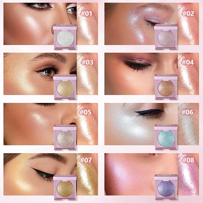 MAEPEOR Face Highlighter Palette 8 Colors Shimmer Glitter Pearl Highlighter Powder Sparkly Diamond Highlighting Palette for Face Cheek (04 Ginger Color)