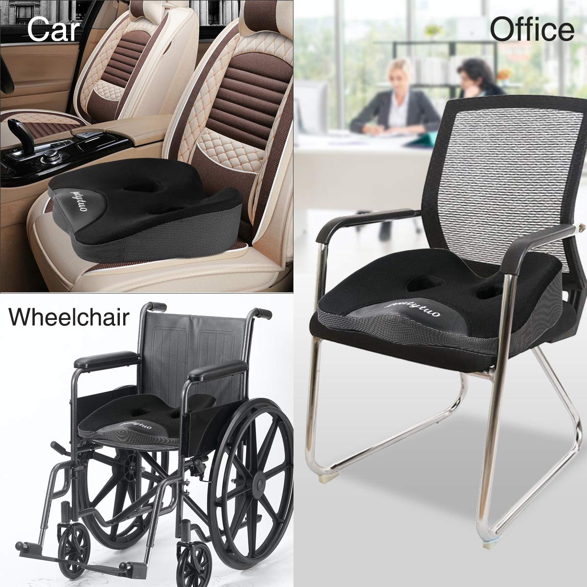 LOUTYTUO Seat Cushion Pillow,100% Memory Foam and Washable Cover,for Office Chair,Car Seat and Wheelchair, Soft Support Seat Cushion