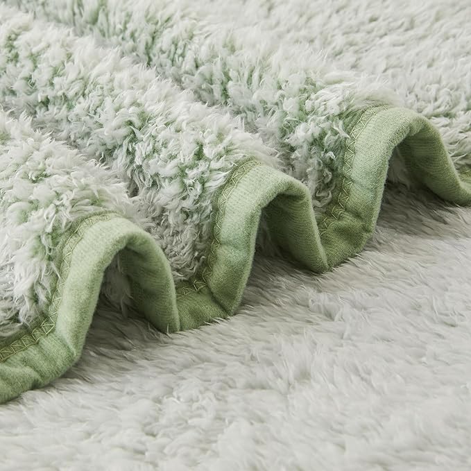EMME Fuzzy Blanket Soft Fleece Throw Blankets for Women, Fluffy Sherpa Throws(Plush Sage,90"x90")
