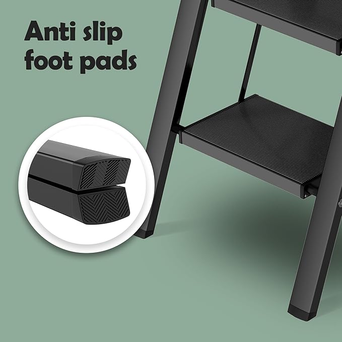 Taranta 4 Step Ladder,Aluminum Lightweight Folding 4 Step Stool with Anti-Slip Wide Pedal,330lbs Capacity Step Ladder for Household,Kitchen,Office - Black