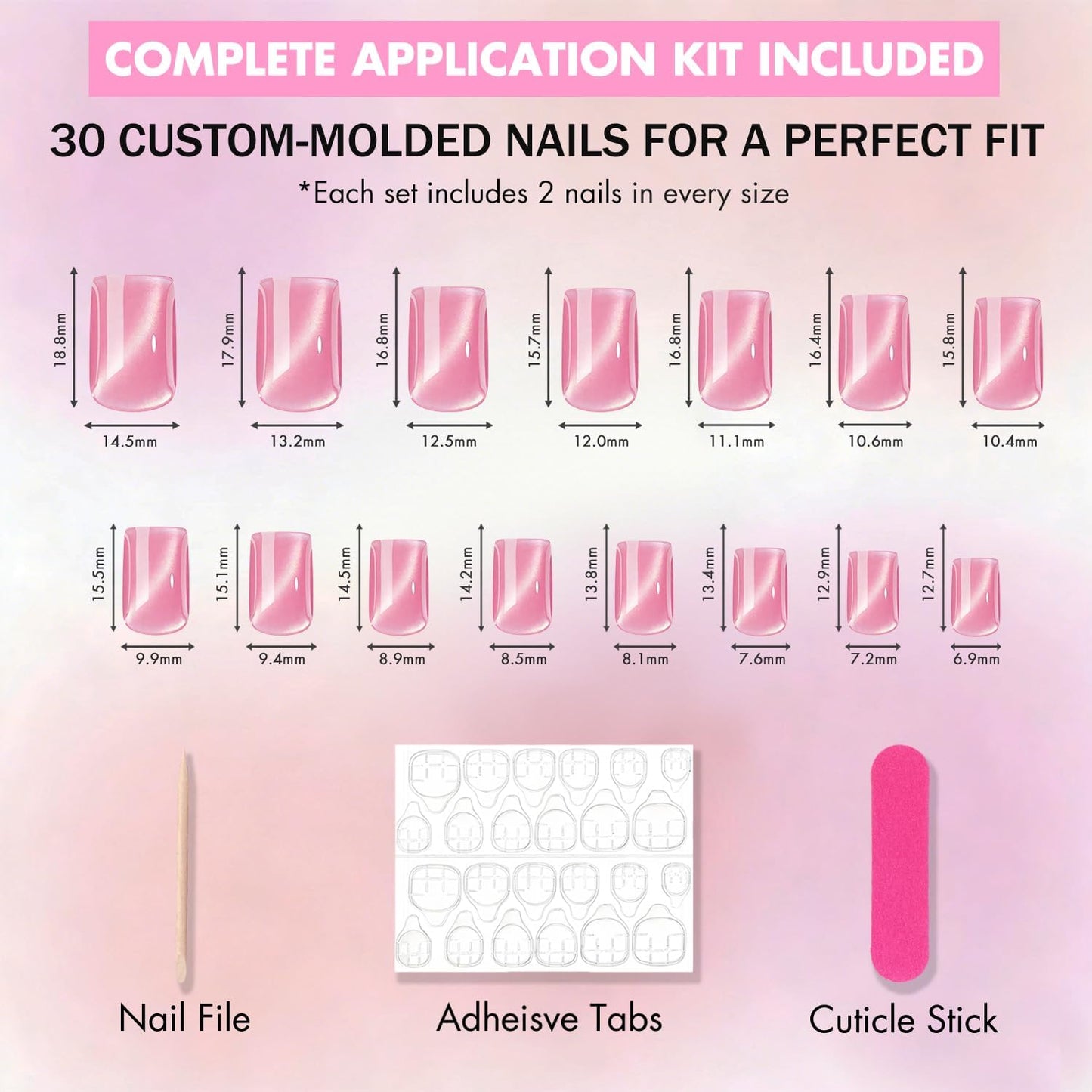 KQueenest Cat Eye Press On Nails Short - Light Green Press On Nails Square, 30 Pcs 15 Sizes Sparkly Glitter Fake Nails Press ons, Thick Quality, Reusable Small Glue on Nail for Women Summer, Matcha