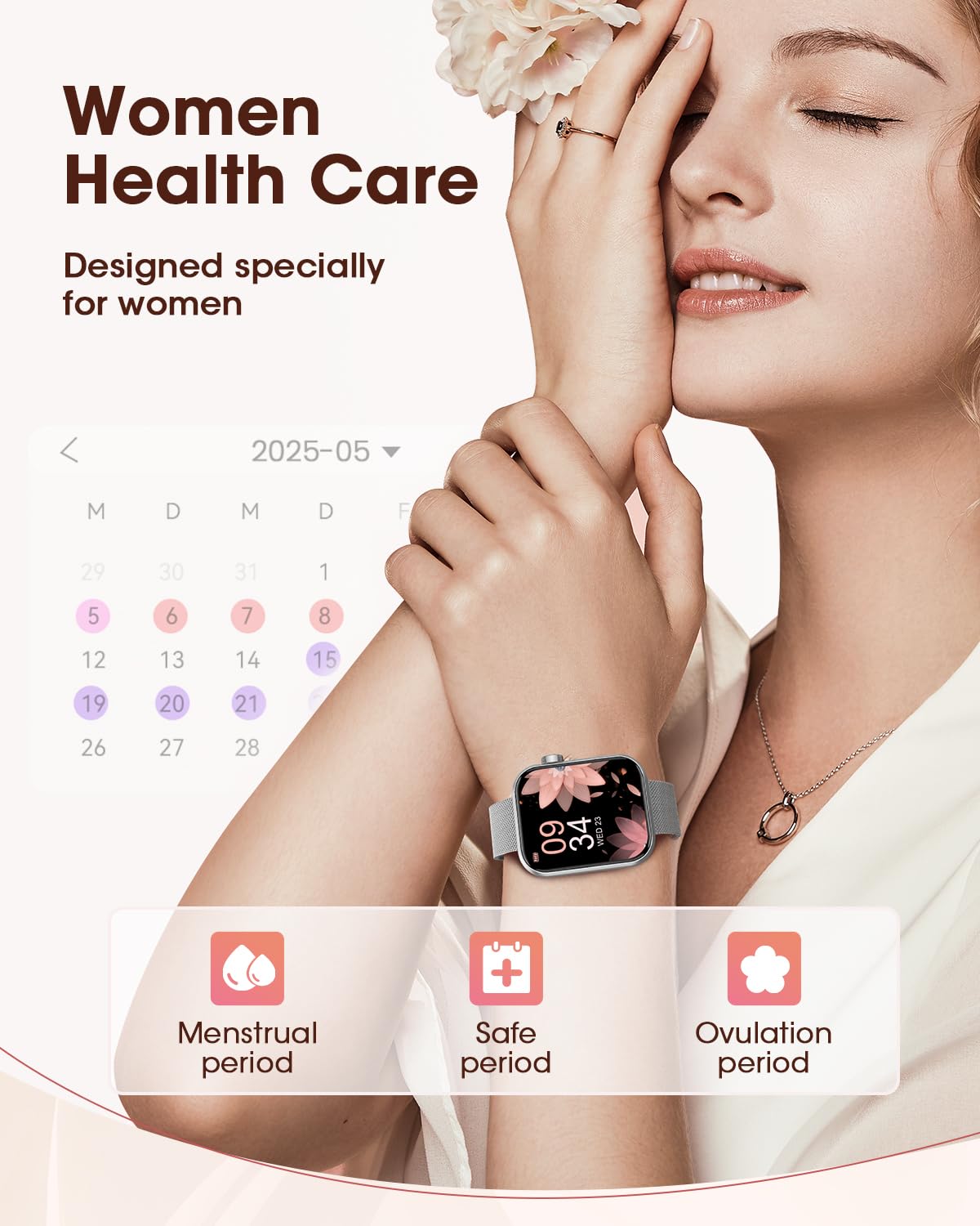 Smart Watches for Women, Health Fitness Watch for Android iPhone, Sleep/Heart Rate/SpO2/Blood Pressure Monitor, 1.85'' Smartwatch for Calls/SMS/Notifications, 100+ Sports Modes, 300+ Dials, 3 Bands