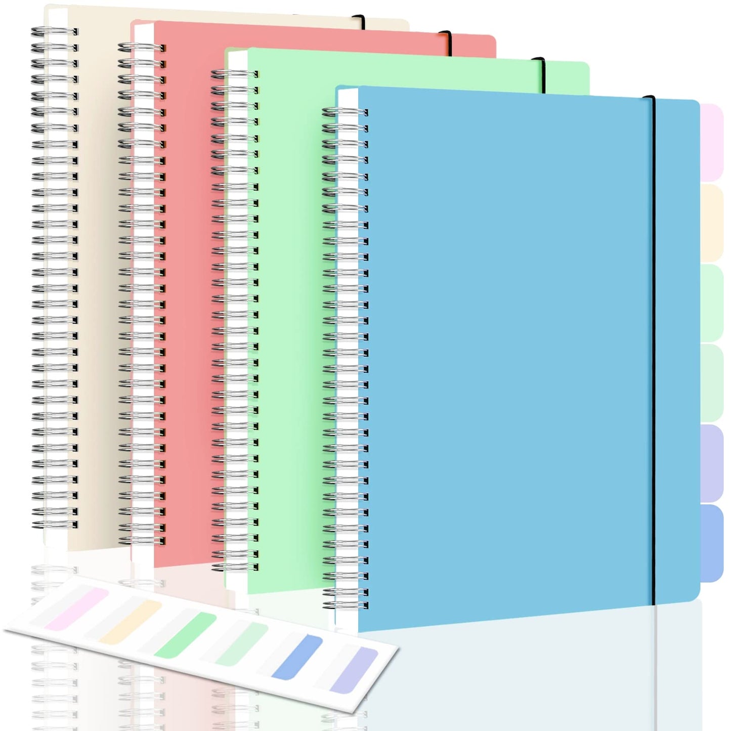 Spiral Notebook, College Ruled Notebook Journal, 4 Pack Large B5 Lined Notebooks for Work, School, Notes Taking, 8" x 10" Subject Notebook, 560 Thick Paper, 24pcs Index Tabs, Assorted Pastel Notebook