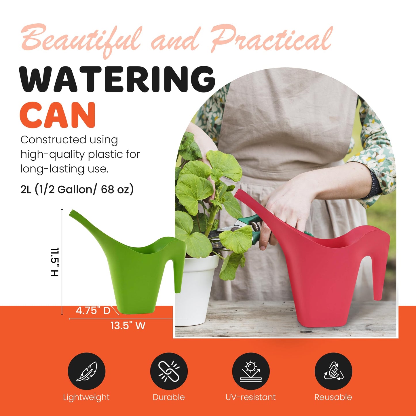 Mintra 1/2 Gallon Plant Watering Can, Long Spout Plastic Water Pitcher for Indoor & Outdoor Use, Durable & Lightweight Water Can for Watering Flowers & Potted Plants, 1 Pack, 2L/68 oz – Light Blue