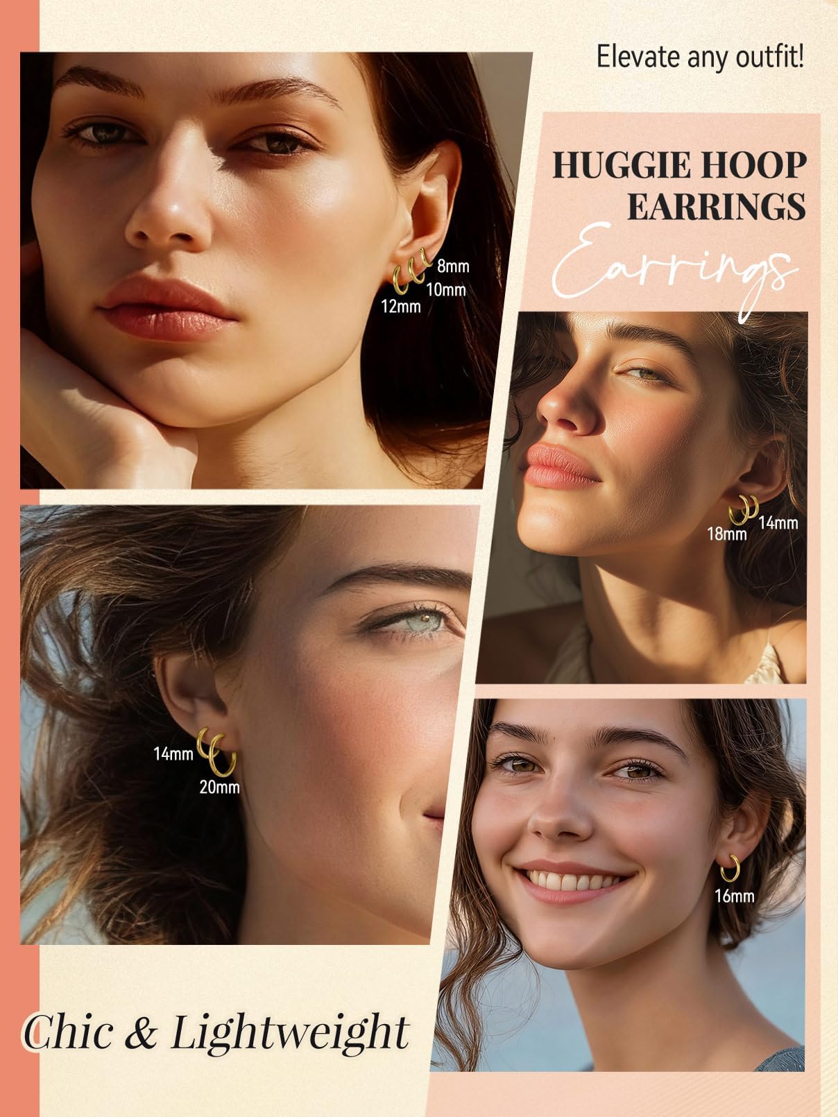 FaithHeart Hoop Earrings for Women, 14K Gold Hypoallergenic Huggie Hoop Earrings, Small Cartilage Earrings for Women 16mm, Send Gift Box