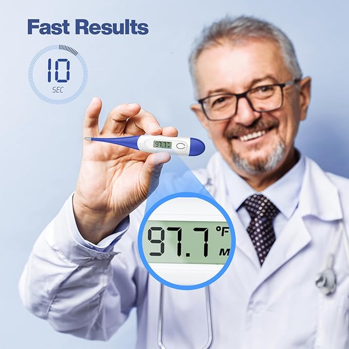 Boncare 10 Seconds Digital Thermometer for Adults and Kids - Accurate & Safe Rectal Thermometer for Baby with Fever Alarm, Oral Thermometer FSA HSA Eligible (Dark Blue)