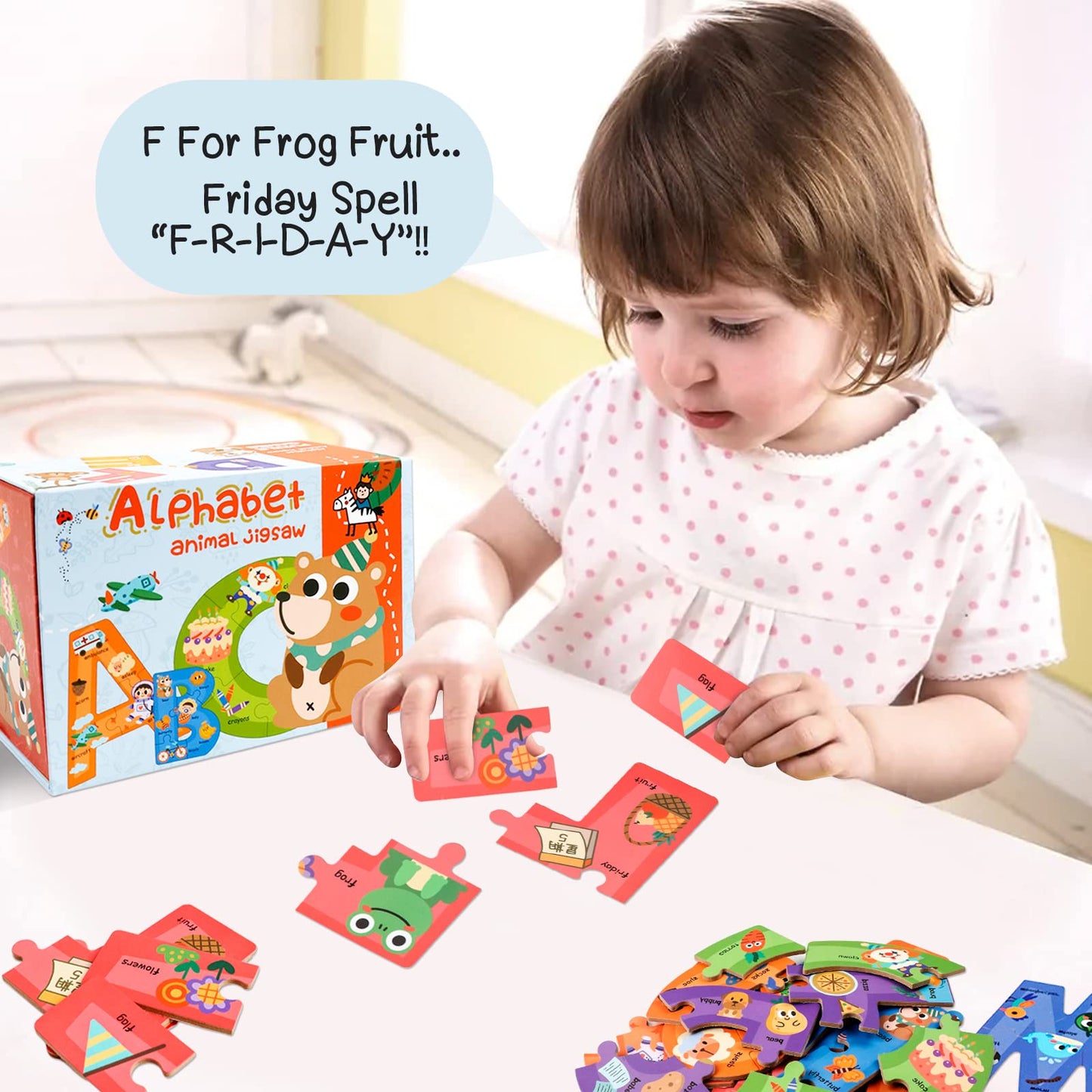 NAODONGLI Wooden Alphabet Puzzles for Toddlers Ages 3+,Montessori Preschool Learning ABC Sight Words Letter Puzzle for Toddlers,Learning Toys Easter Birthday Gift for Kindergarten Boys Girls