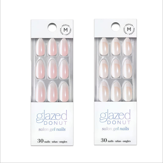 Dashing Diva Nailbliss Glazed Donut Gel Manicure Bundle - Rosewater Glaze & French Glaze - Salon Quality, Easy to Apply and Chip Resistant - Contains 2 Sets of 30 Medium Length, Almond Shaped