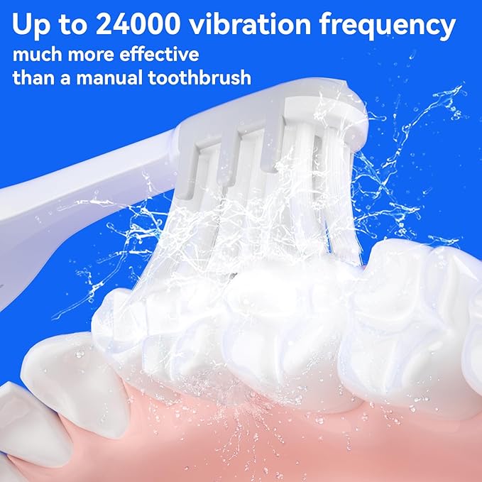 SEAGO Electric Toothbrush for Adults - 3 in 1 Holder with 8 pcs Replaceable Brush Battery Operated Travel Toothbrush kit Portable and 2 Minute Timer (Rose Gold, Middle)