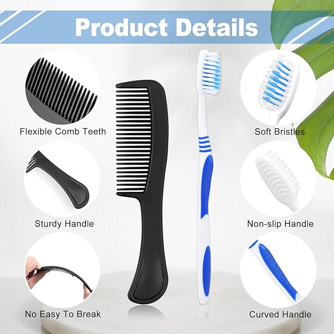Pack of 3 Hygiene Kit, Hygiene Kit Bulk, Individually Packed, Travel Hygiene Kit with Toothbrush, Toothpaste, Comb, Shampoo, Soap and Floss Picks, Home, Suitable for Hotel, Camping, Travel