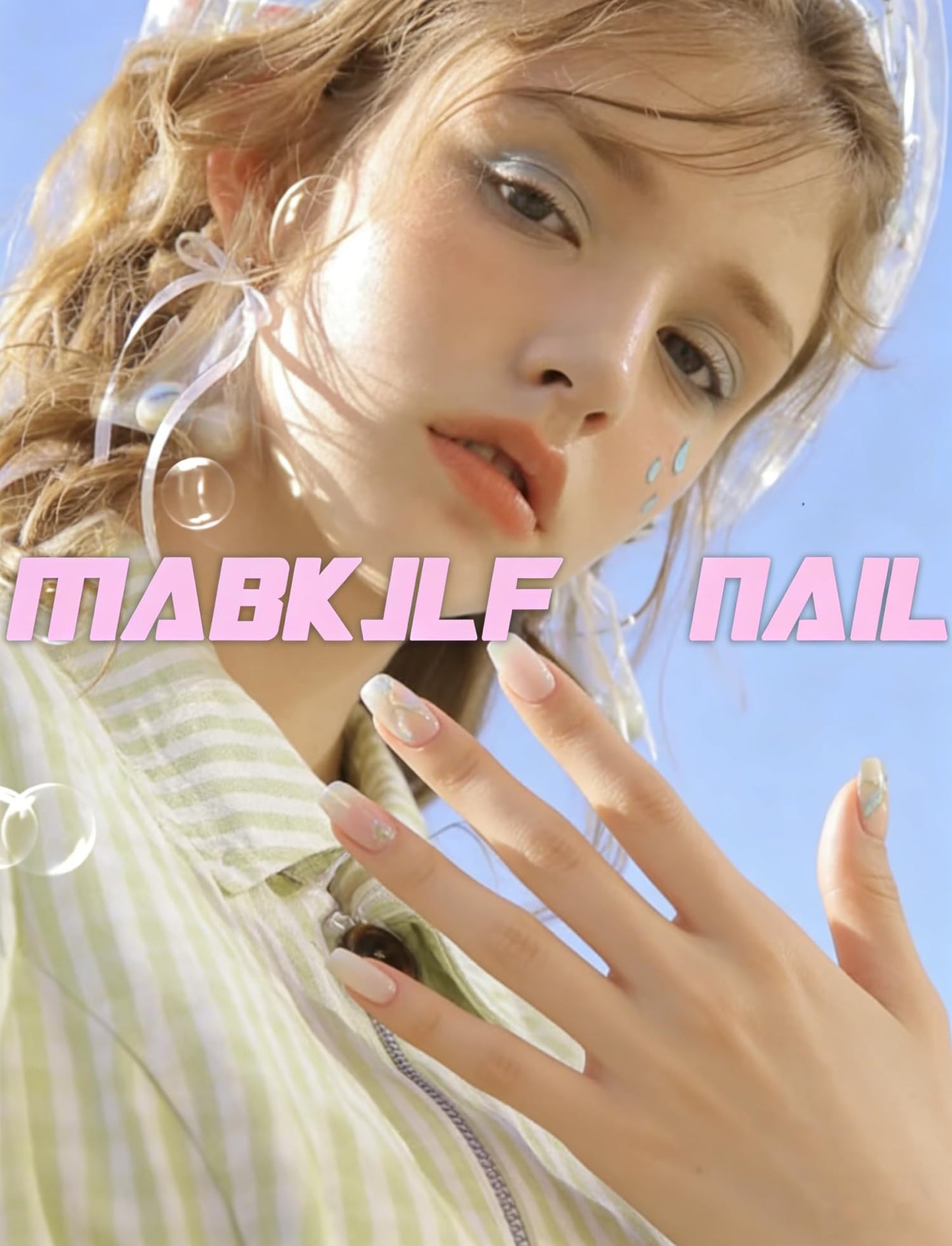 French Tip Press on Nails Medium Square MABKJLF Nude Pink Fake Nails False Nails with Designs Glittery Natural Nails Full Cover Glossy Glue on Nails Acrylic Nails for Women Girls 24Pcs
