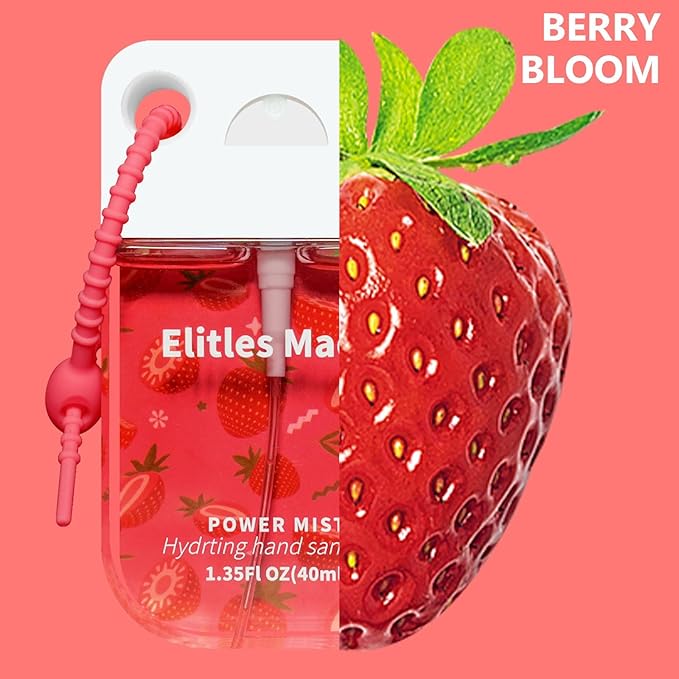 Hand Sanitizer Spray, 4Pack Spray Hand Sanitizer Travel Size With Cute Keychain, Scented Power Mist Hydrating for Kids Christmas Gifts, 1.35FL.OZ (Watermelon,Strawberry,Lemon,Lavender