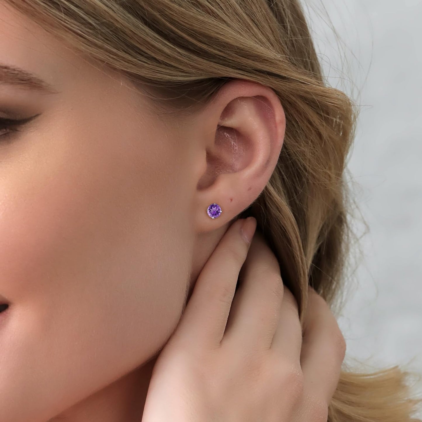 Gem Stone King 2-4 Cttw Round Gemstone Birthstone Stud Earrings For Women Men | 925 Sterling Silver | Round 7MM | Fine Jewelry Gifts for Women Her Mom Wife Men | Amethyst-February