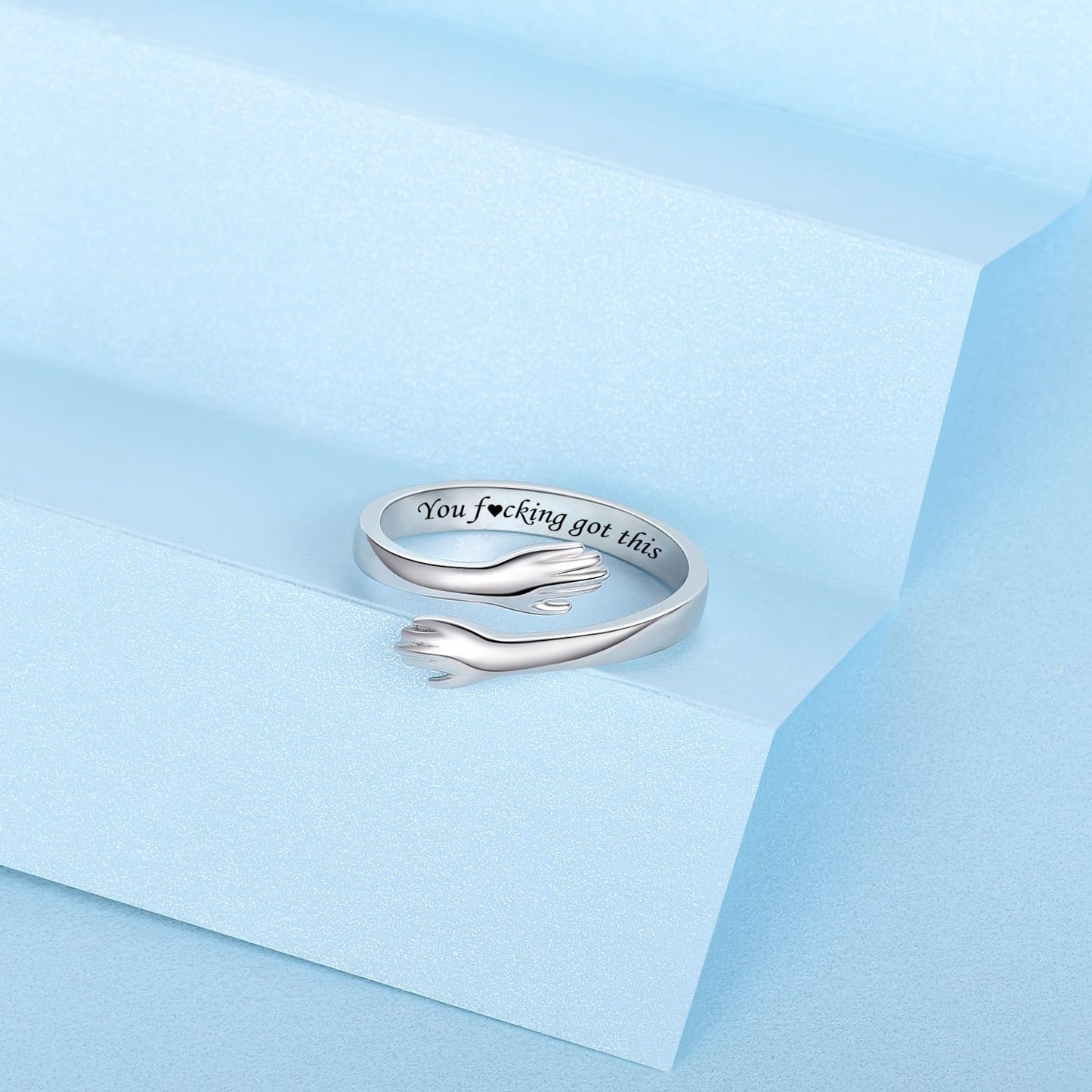 ACJFA Hug Rings for Women Sterling Silver Adjustable Ring Thumb Ring Birthday Mother Gifts Jewelry(You * got this)