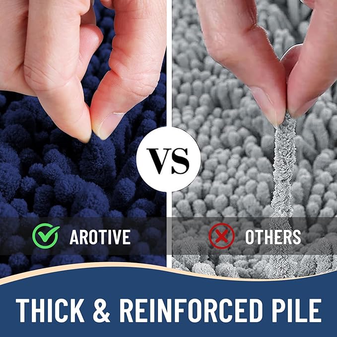 Arotive Luxury Chenille Bathroom Rug Mat, Extra Soft Thick Absorbent Shaggy Bath Rugs, Non-Slip Machine Wash Dry, Plush Bath Mats for Bathroom, Shower and Tub, 59x35, Navy