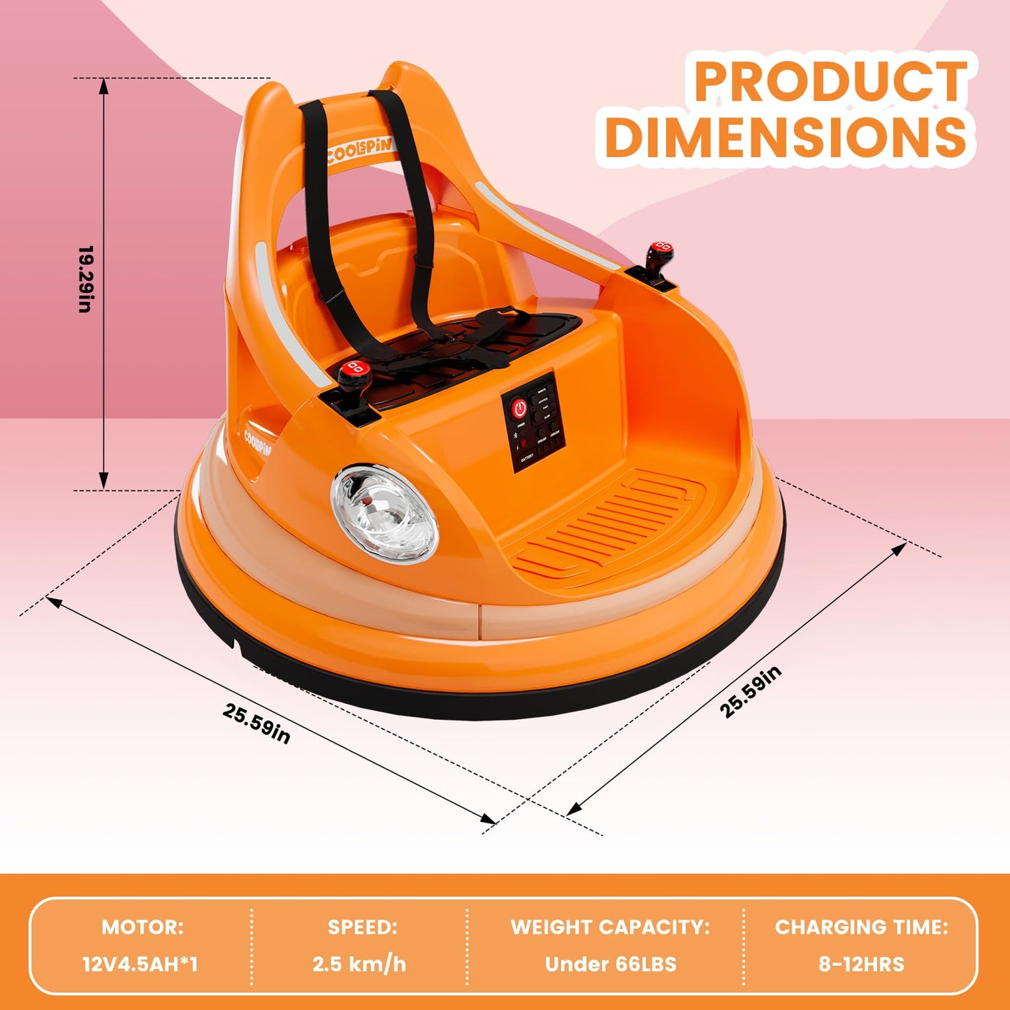 Hetoy Ride on Bumper Car for Toddlers, 12V Battery Cars for Kids W/Parent Remote, 2-Speed, 2 Driving Mode, 360°Spin, Electric Bumping Car with Music & Lights (Orange)