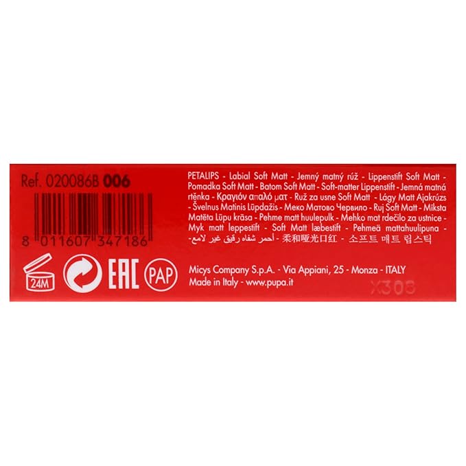 Pupa Milano Petalips Soft Matt Lipstick - Lightweight And Imperceptible - Provides Color With Buildable Intensity - Combines Comfort Of A Balm With A Matte Finish - 006 Peach Flower - 0.123 Oz