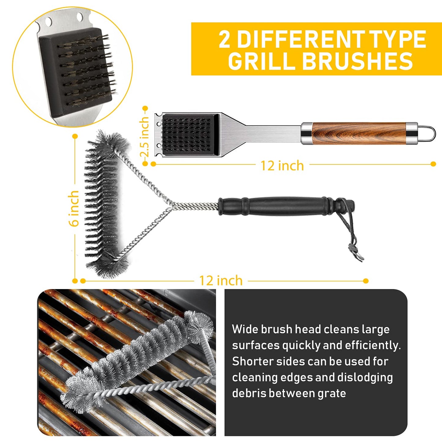 34Pcs Grill Accessories Grilling Gifts for Men, 16 Inches Heavy Duty BBQ Accessories, Stainless Steel BBQ Tools with Thermometer, Grill Mats for Backyard, BBQ Gifts Set for Men Women