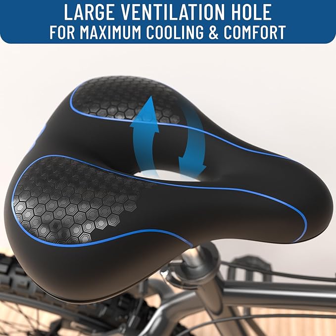 Everlasting Comfort Bike Seat Cushion (10"x8") - Universal Fit for Mountain, Stationary, Cruiser Bikes - Easy Assembly - Comfortable Memory Foam Bike Saddle - Bike Seats for Men - Bike Seats for Women