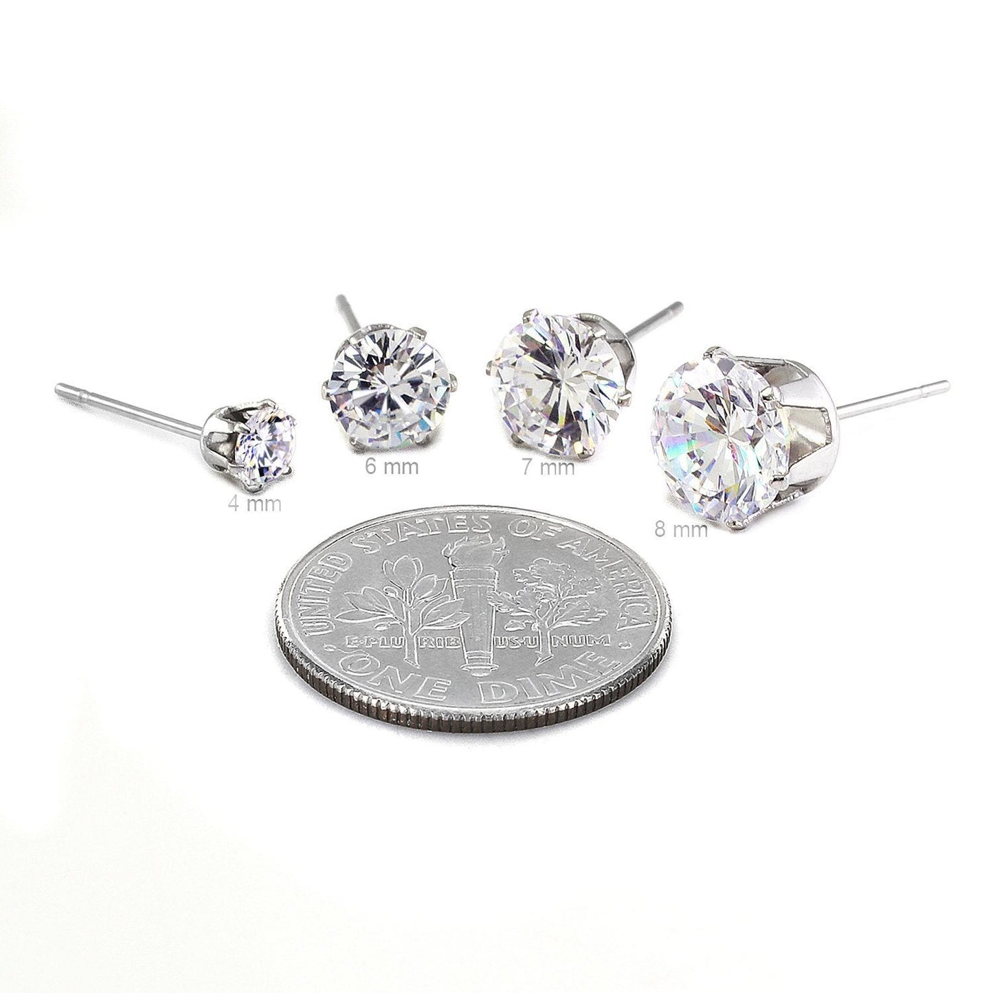 JewelrieShop Earrings for Women Studs Set Stainless Steel CZ Earing Hypoallergenic Multiple Piercing Ear Stud (8 pairs,4-8mm,White,Green CZ)