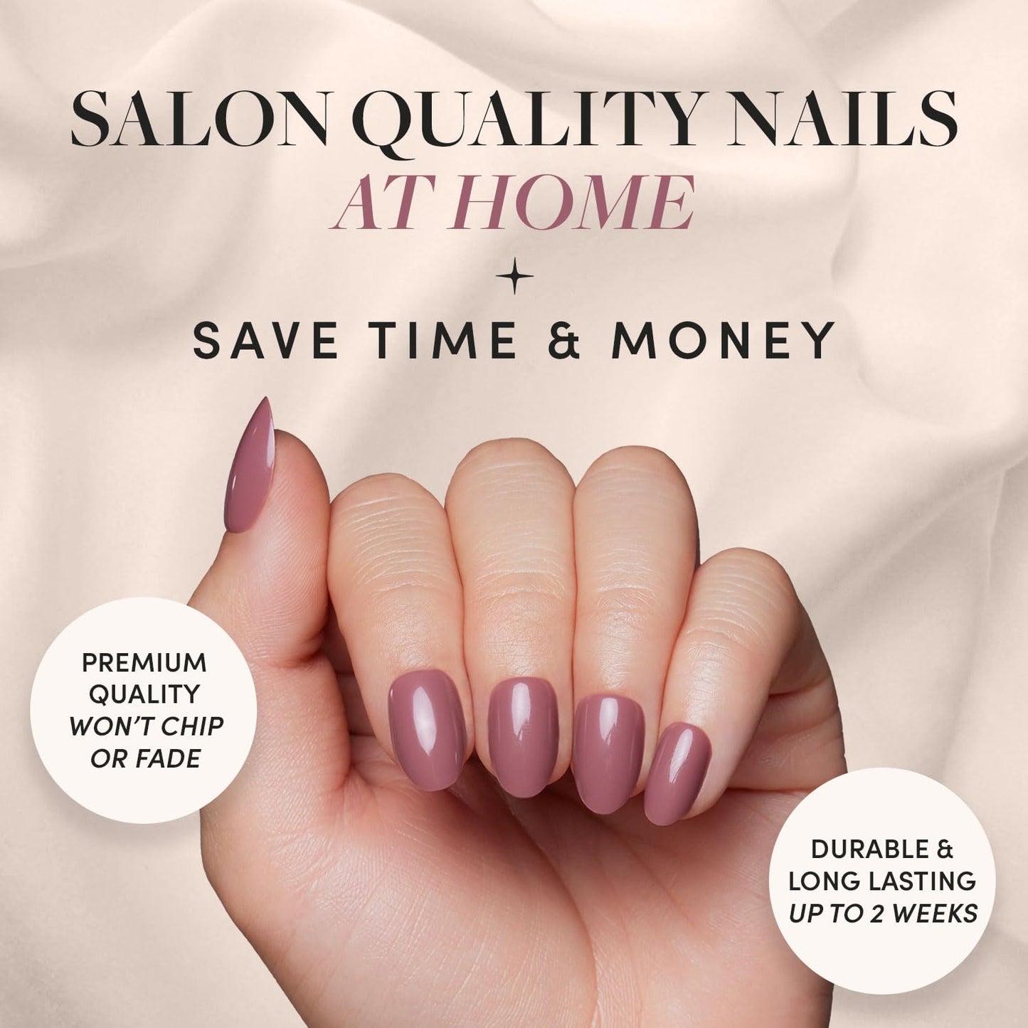 Glamnetic Press-On Nails Bundle - Sweater Weather, Fall Mauve & Goal Digger | Short Almond Fake Nails with White Glitter French Tips & 3D Designs | Muted Blush Mauve Short Oval False Nails | Glossy, S