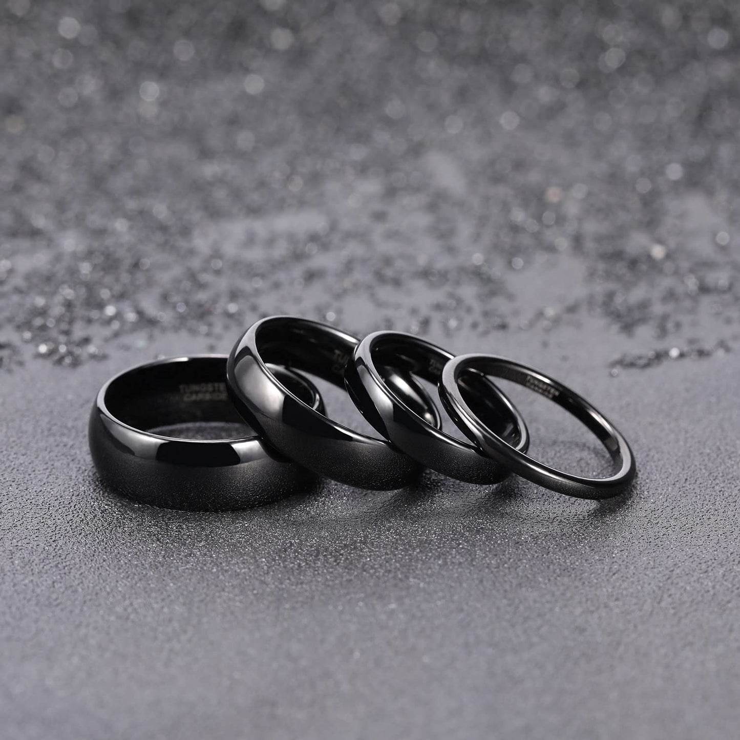 TRUMIUM 8mm Black Ring Band Tungsten Wedding Band for Men Women High Polished Dome Comfort Fit Size 13