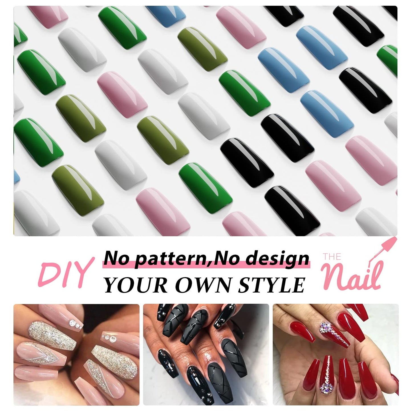 Lilac Press On Nails Medium Long Square, Xcreando Medium Coffin Nails Acrylic Press ons Glue on Nails Long Length, Solid Color Fake Nail for Women, Natural Thick Artificial Nail Stick on, Lavender