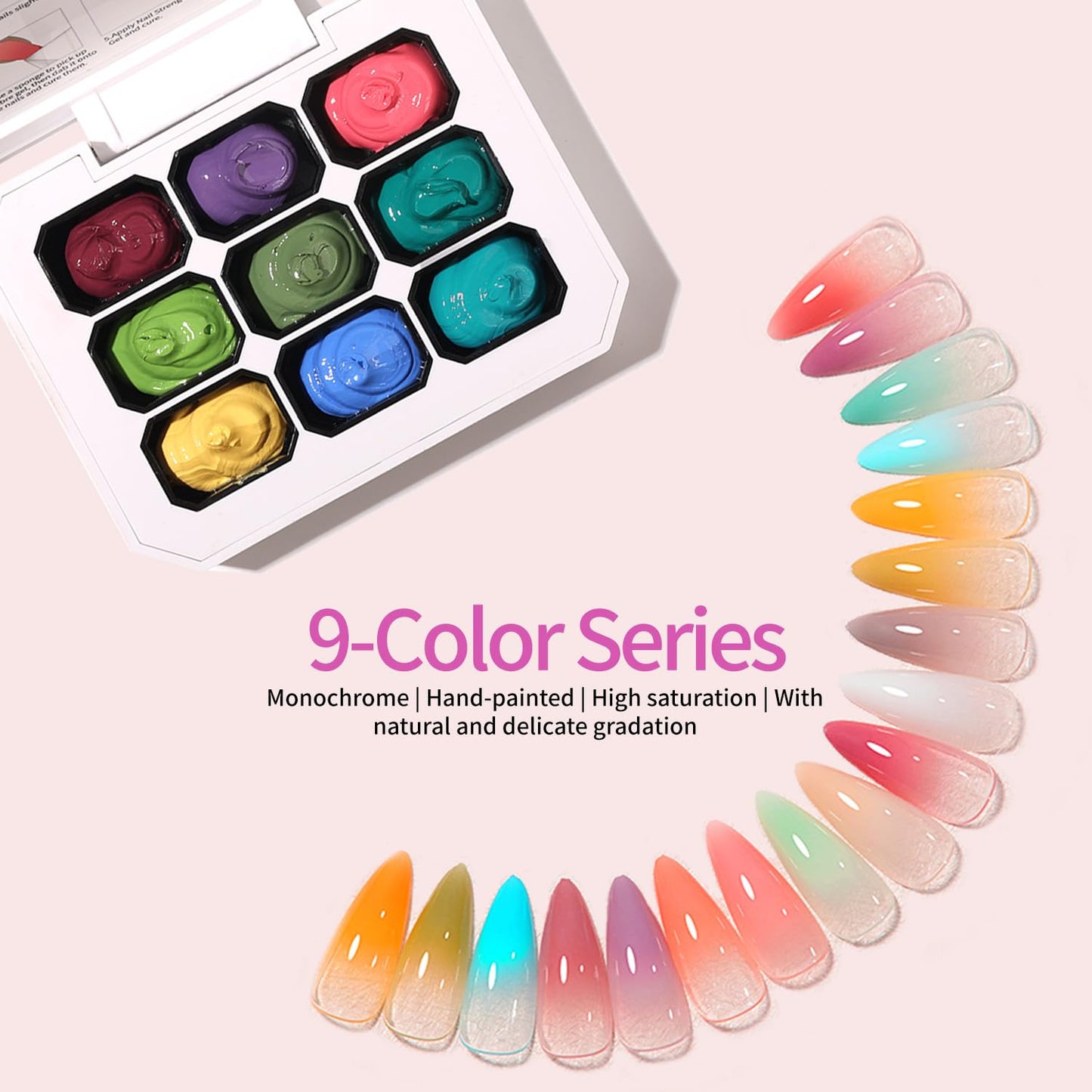 AOBOO Ombre Gel Nail Polish Nail Sponges for Ombre 9 Series Colorful Blush Effect Pat Painting Gradient Blooming Gel for Ombre Nails Multistyle French Manicure Nail Art DIY Home (A4, 1)