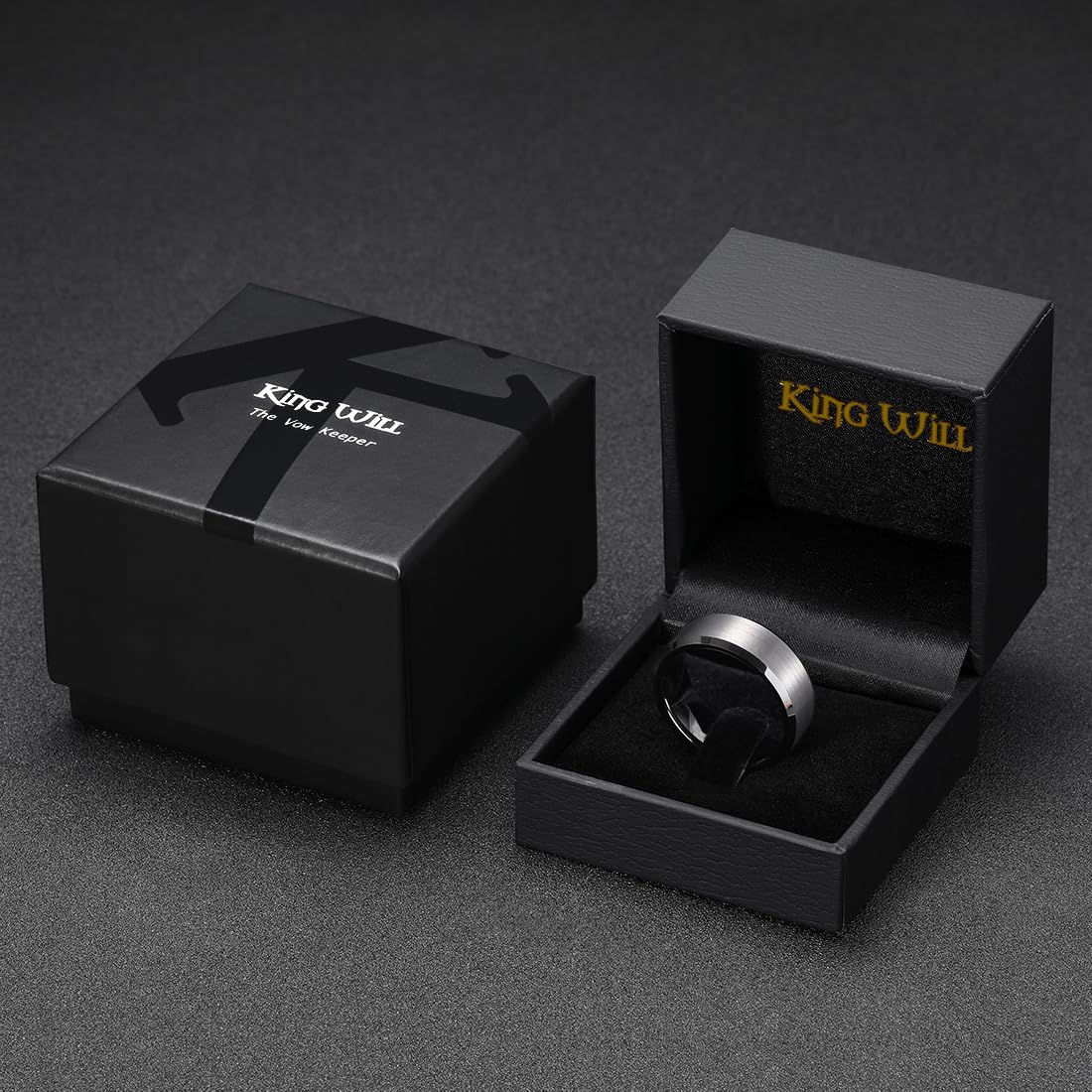 King Will Gunmetal Gray 8mm Basic Wedding Ring For Men with Brushed Matte Surface Beveled Polished Edge Comfort Fit Size 10
