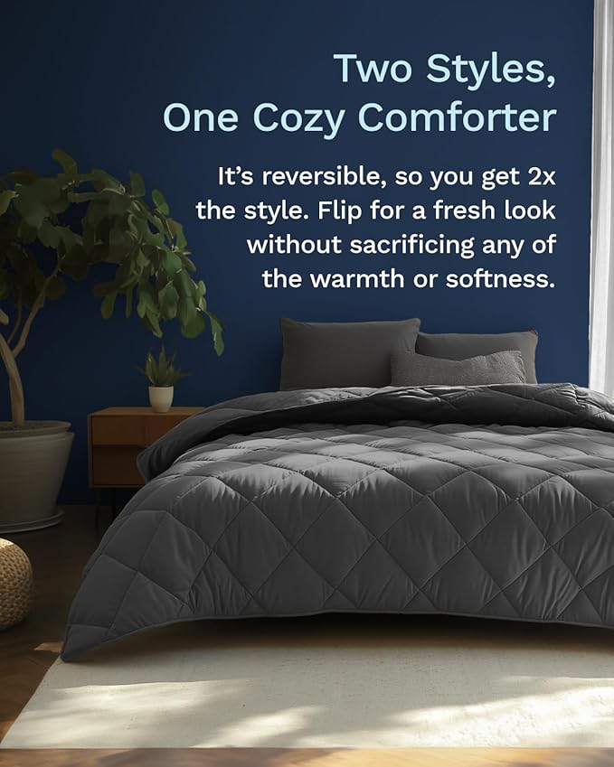 ViscoSoft Microfiber All Seasons Down Alternative Quilted Comforter - Cooling Breathable Premium Soft Reversible Microfiber Duvet Blanket, Black/Gray, Twin/Twin XL