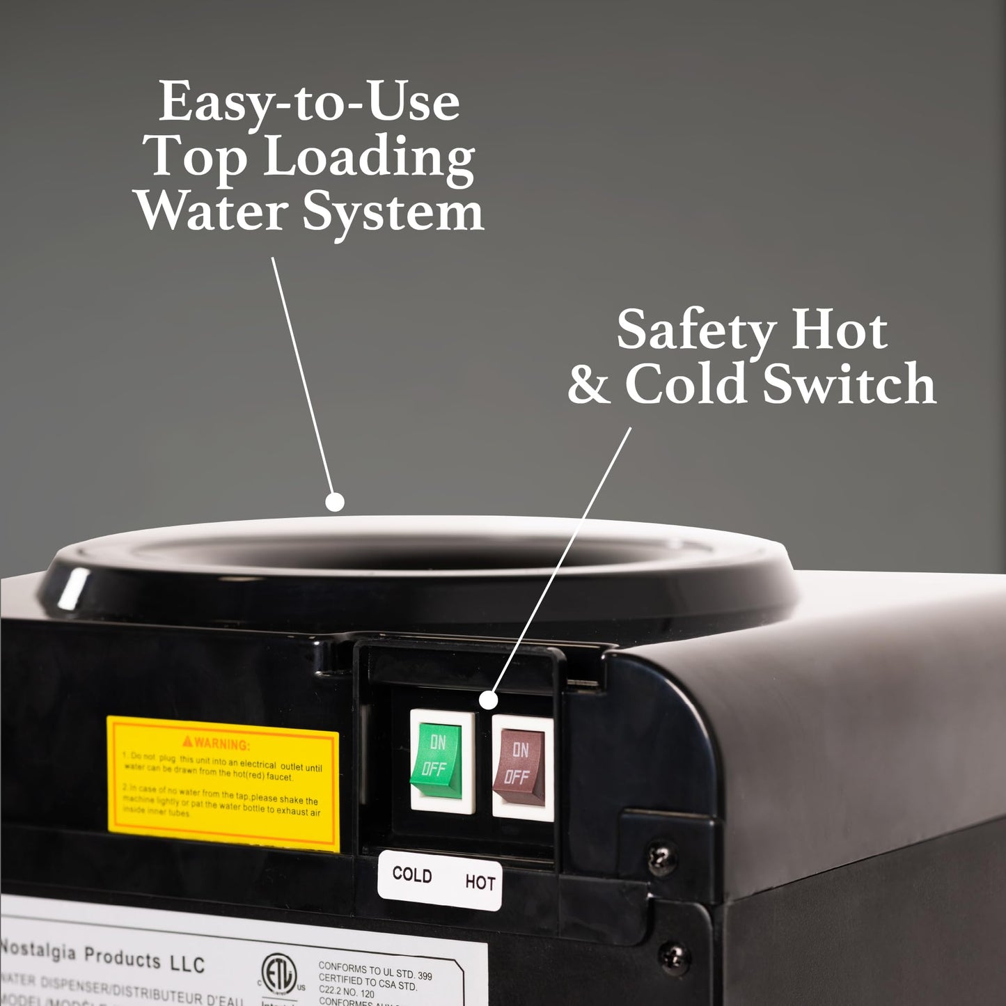 Igloo Top Loading Water Cooler with Removable Tray & Energy-Saving Features - Water Tower with Hot, Cold Temperature Settings- Water Dispenser Fits 3 & 5-Gallon Jugs with Child Safety Lock- Stainless
