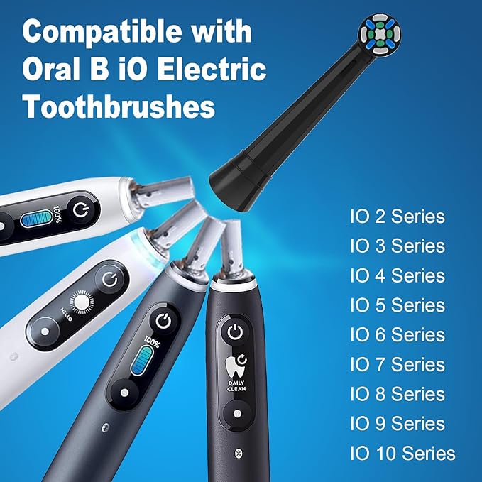 8 Pack iO Replacement Heads Compatible with Oral B iO, for Oral B iO 2/3/4/5/6/7/8/9/10 Series Toothbrushes, Medium Bristles, Soft Yet Effective, Black