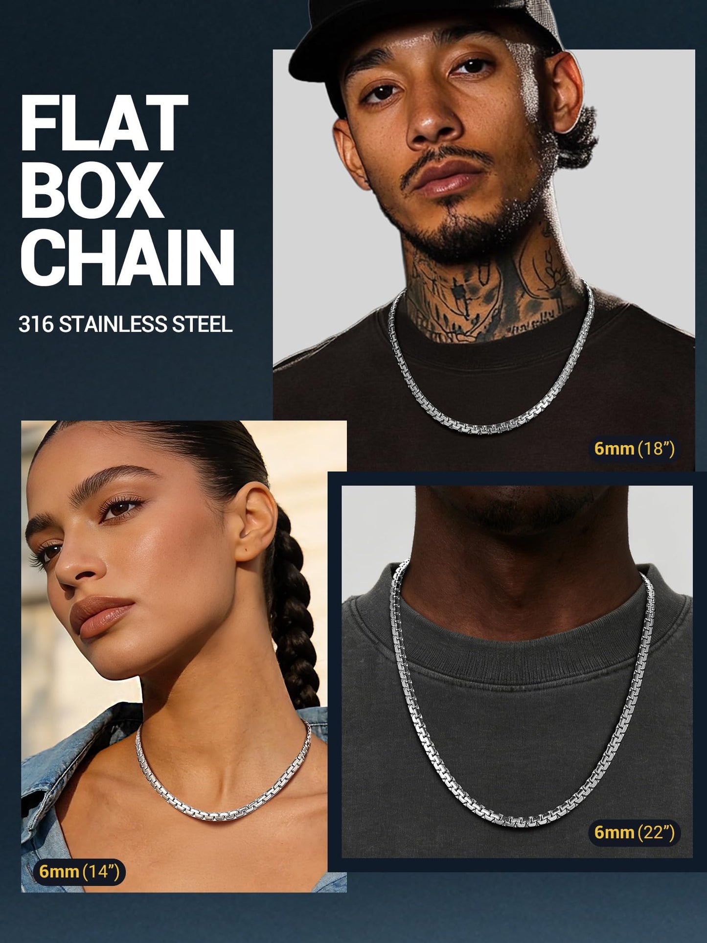 PROSTEEL Stainless Steel Chain Necklace Men Jewelry Flat Chain Trendy Layering Layered Long Necklace