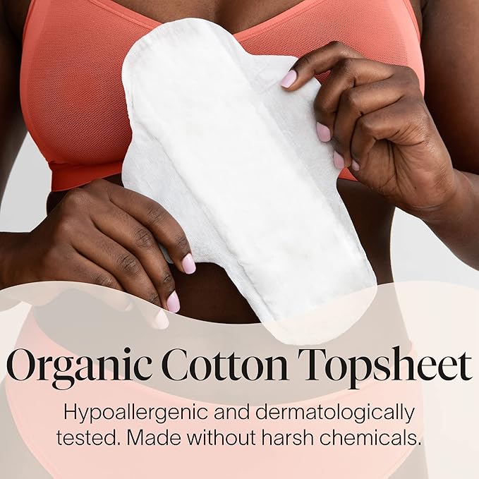Cora 100% Organic Cotton Topsheet | Ultra Thin Period Pads with Wings | Overnight Absorbency | Ultra-Absorbent Sanitary Pads for Women (72 Count)