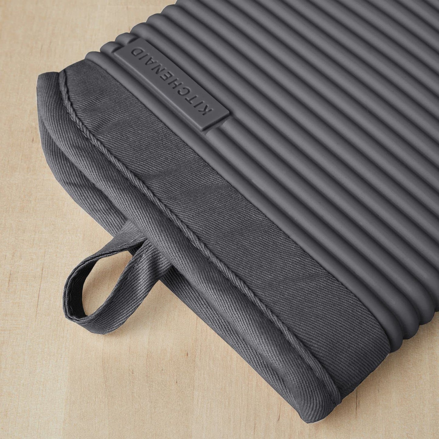 KITCHENAID Ribbed Soft Silicone Oven Mitt 2-Pack Set, 7.5"x13", Charcoal Grey